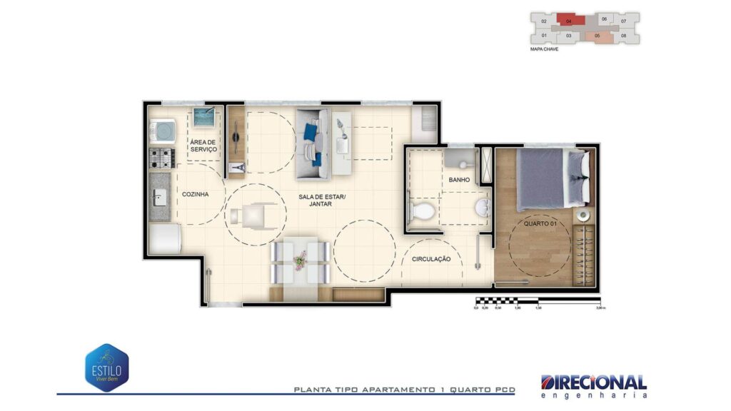 Apartamento 1 Quarto PCD