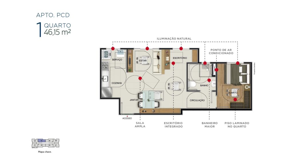 1 Quarto - 46,15 m²