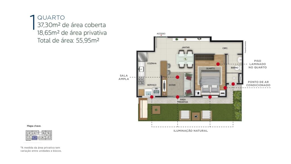1 Quarto - 55,95 m²