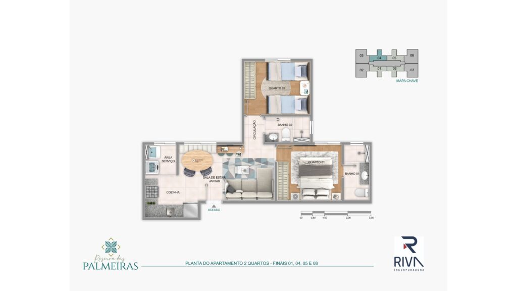 Planta tipo 2 quartos