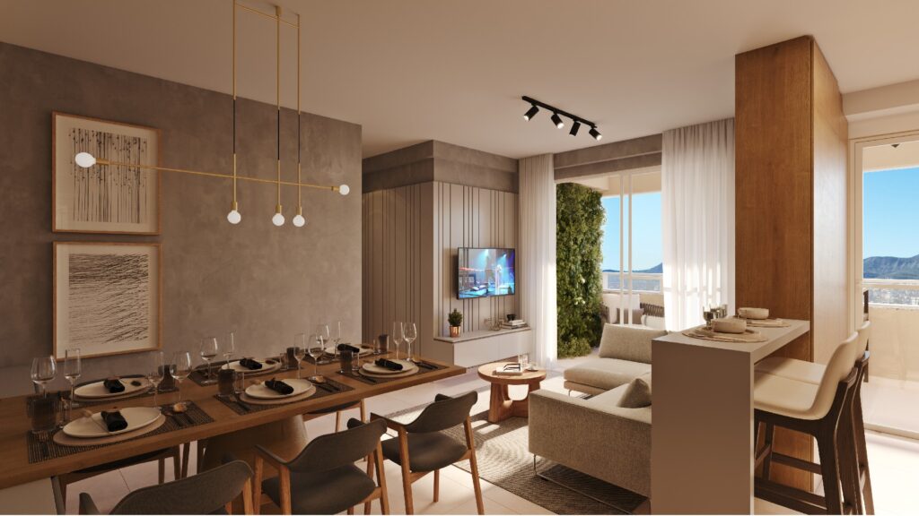 LIVING DO APARTAMENTO DE 3 QUARTOS COM SUÍTE