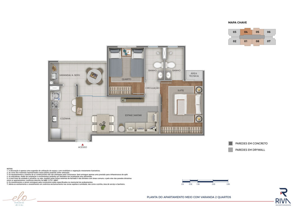Elo Paradise Planta do APT Meio com Varanda 2 Quartos