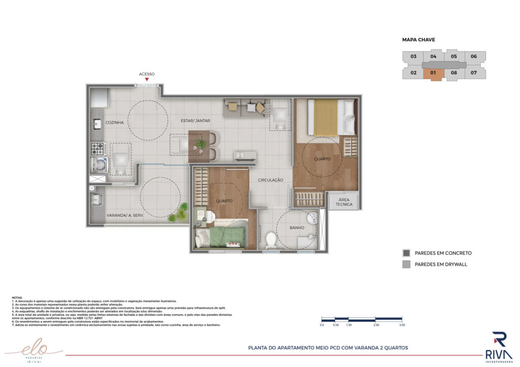 Elo Paradise Planta do APT Meio PCD com Varanda 2 Quartos