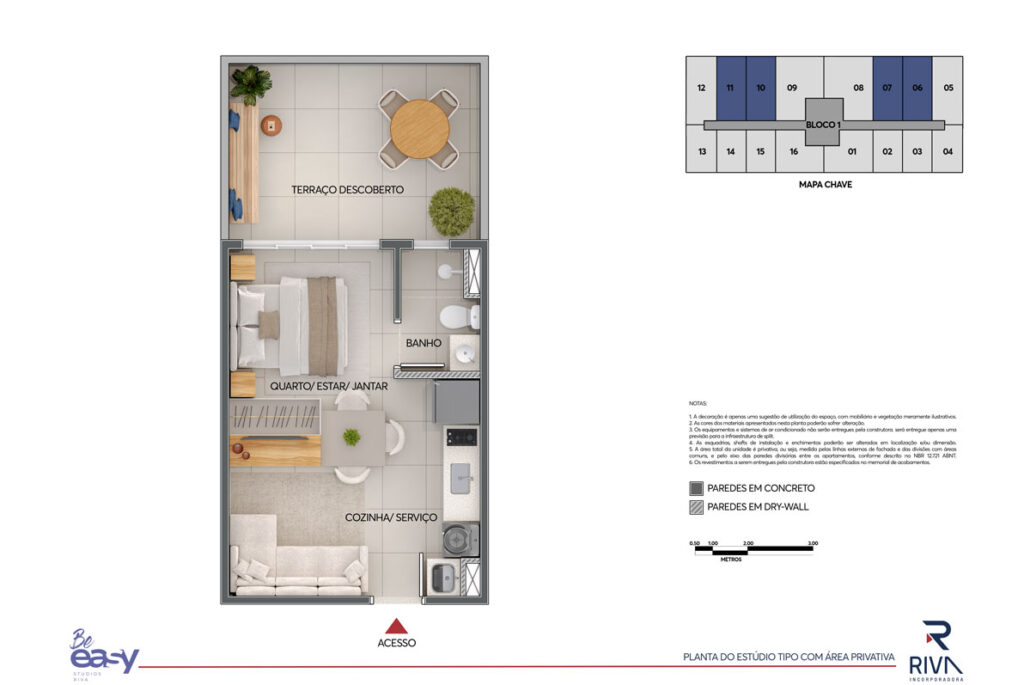 STUDIO TIPO COM AREA PRIVATIVA