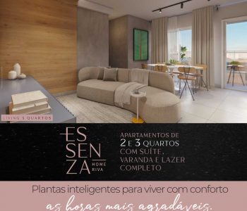 Breve lançamento Essenza - Home Riva - Living 3 quartos